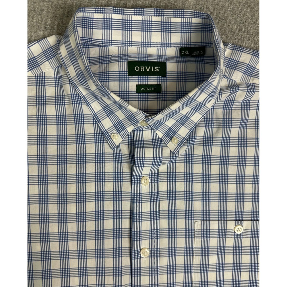 Orvis Button Down Shirt Mens XXL Blue White Plaid Active Fit LS - Picture 1 of 12
